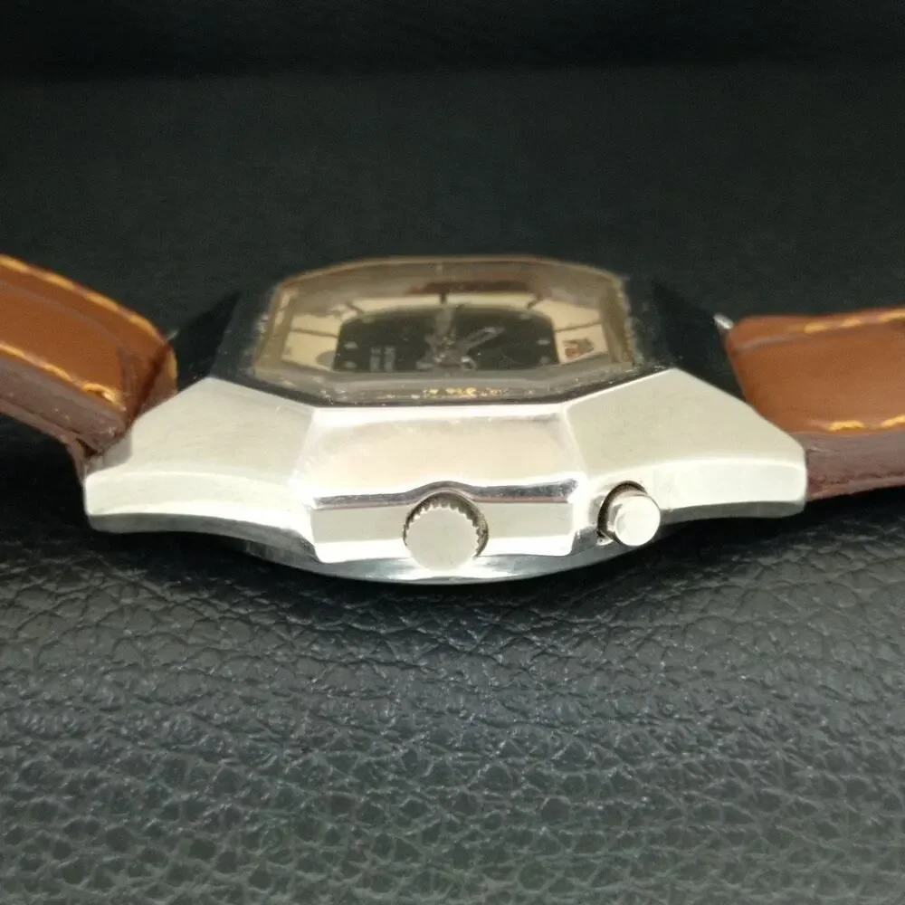 Vintage 1971 Orient Automatic Mens Silver Watch W/daydate & Patina accents